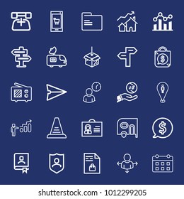 Business outline vector icon set on navy background