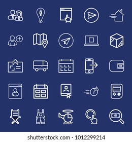 Business outline vector icon set on navy background