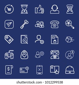 Business outline vector icon set on navy background