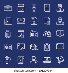 Business outline vector icon set on navy background