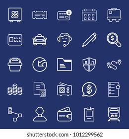 Business outline vector icon set on navy background