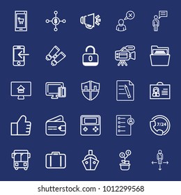 Business outline vector icon set on navy background