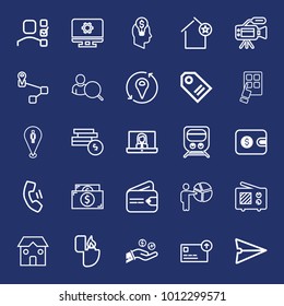 Business outline vector icon set on navy background