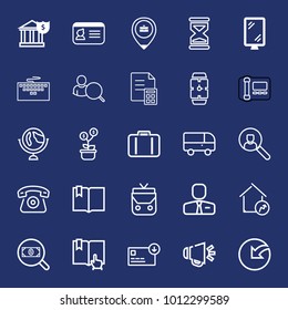 Business outline vector icon set on navy background