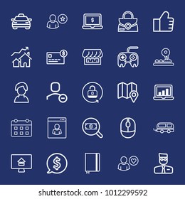 Business outline vector icon set on navy background