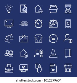 Business outline vector icon set on navy background