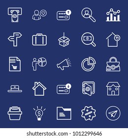 Business outline vector icon set on navy background