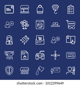 Business outline vector icon set on navy background