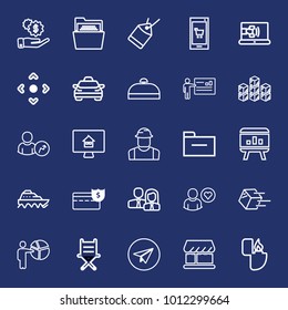 Business outline vector icon set on navy background