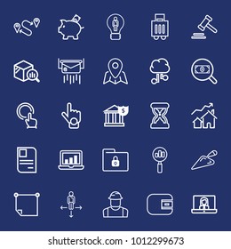 Business outline vector icon set on navy background