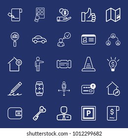 Business outline vector icon set on navy background