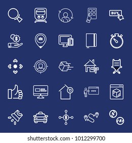 Business outline vector icon set on navy background