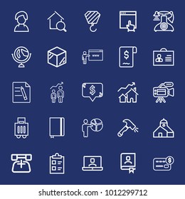 Business outline vector icon set on navy background