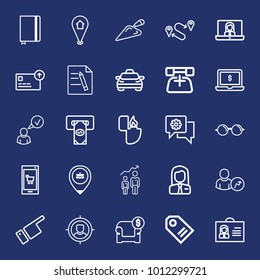 Business outline vector icon set on navy background