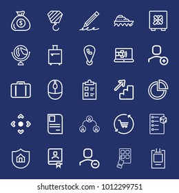 Business outline vector icon set on navy background