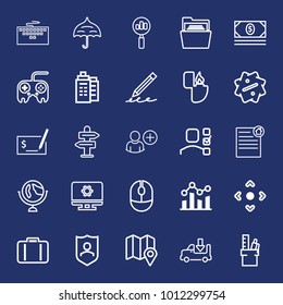 Business outline vector icon set on navy background