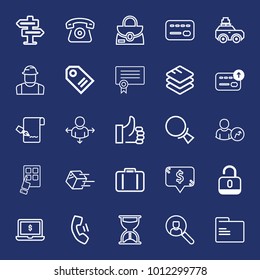 Business outline vector icon set on navy background