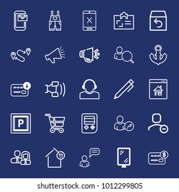 Business outline vector icon set on navy background