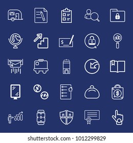 Business outline vector icon set on navy background