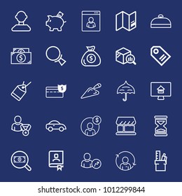 Business outline vector icon set on navy background