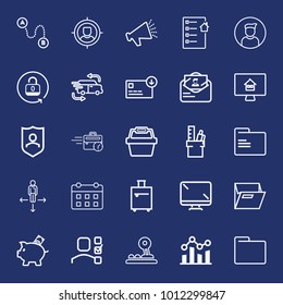 Business outline vector icon set on navy background