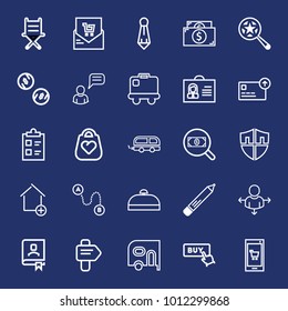 Business outline vector icon set on navy background