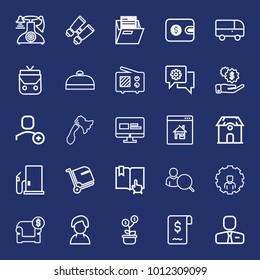 Business outline vector icon set on navy background
