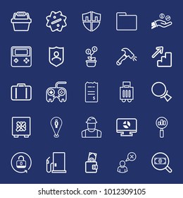 Business outline vector icon set on navy background