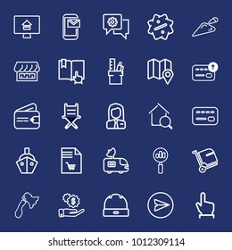 Business outline vector icon set on navy background