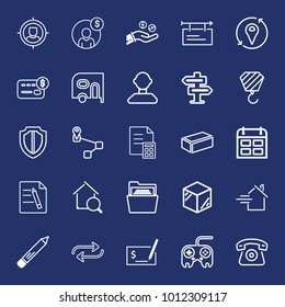 Business outline vector icon set on navy background