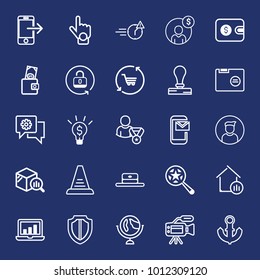 Business outline vector icon set on navy background