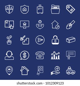 Business outline vector icon set on navy background