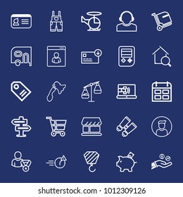 Business outline vector icon set on navy background