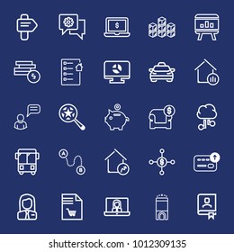Business outline vector icon set on navy background