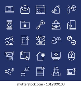 Business outline vector icon set on navy background