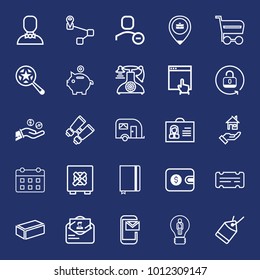 Business outline vector icon set on navy background