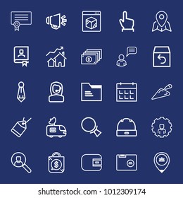 Business outline vector icon set on navy background