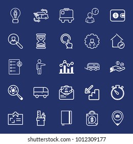 Business outline vector icon set on navy background
