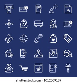 Business outline vector icon set on navy background
