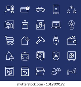 Business outline vector icon set on navy background