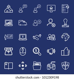 Business outline vector icon set on navy background