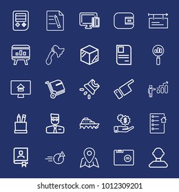 Business outline vector icon set on navy background
