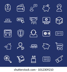Business outline vector icon set on navy background