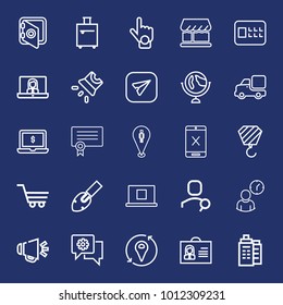 Business outline vector icon set on navy background
