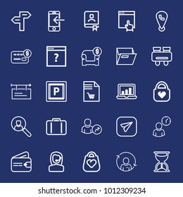 Business outline vector icon set on navy background