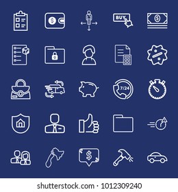 Business outline vector icon set on navy background
