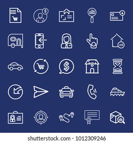 Business outline vector icon set on navy background