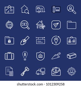 Business outline vector icon set on navy background