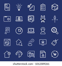 Business outline vector icon set on navy background