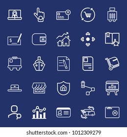 Business outline vector icon set on navy background